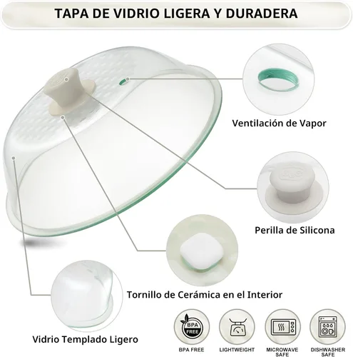 Vista 3 de OEC Cubierta para salpicaduras de microondas de vidrio templado más ligero