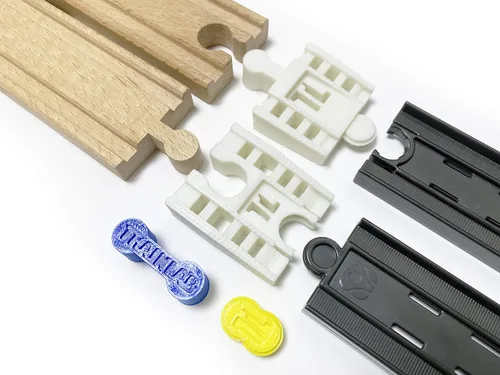 Vista 2 de TrainLab Adaptador compatible con Intelino J-1 Smart Train Tracks y Thomas Brio Wooden Railway (2 piezas) (NiteBrite)