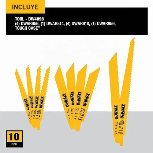 Vista 5 de DEWALT Hojas de sierra recíproca, juego combinado de 10 piezas, varios tamaños (DW4898)