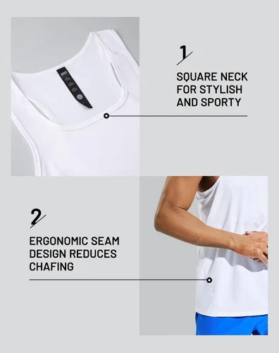 Vista 3 de MIER Camisetas de entrenamiento sin mangas para hombre, secado rápido, natación, atletismo, gimnasio, correr, muscular, playa, camisetas sin mangas