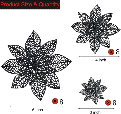 Vista 2 de Wironlst 24 piezas de flores de pascua con purpurina para árbol de Navidad, arbustos de nochebuena brillantes, decoraciones de Navidad para Navidad
