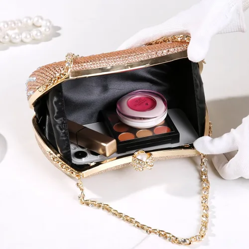 Vista 3 de Dreubea Bolso de noche con diamantes de imitación para mujer con cadena brillante