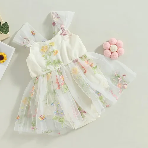 Vista 78 de Mameluco para bebés y niñas de 3, 6, 9, 12, 18 meses, enterizo de manga corta, fruncido, faldas y dobladillo, diadema