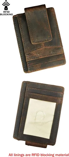 Vista 2 de Le'aokuu - Funda de piel RFID con cierre de bolsillo frontal, diseño minimalista