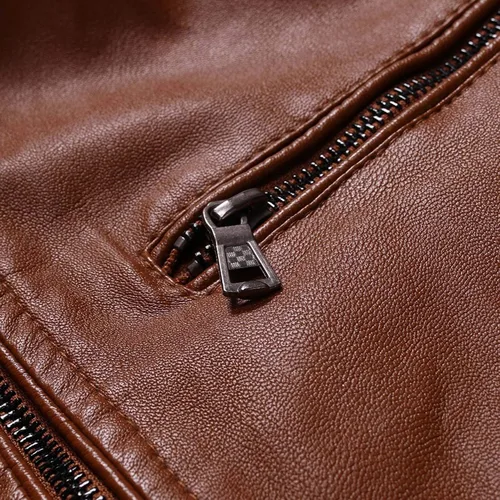 Vista 5 de Chaqueta deportiva para hombre, gabardina de lana personalizada para invierno, casual, cuello alto, chaqueta de cuero