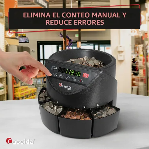 Vista 3 de Cassida Clasificador/contador electrónico de monedas C100, monedas contables 1¢, 5¢, 10¢, 25¢, 250 monedas/min, 110 VAC