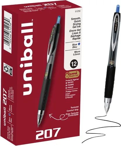 Vista 20 de Uniball Signo - Bolígrafo de gel retráctil, mediano de 0.028 in, tinta azul, barril con detalles azul/metálico, docena (paquete de 12)