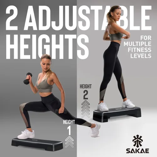 Vista 4 de Juego de Step Aeróbico con Mancuernas y Cinta Métrica, Altura Ajustable con Elevadores de 2 Niveles, Plataforma de Step para Ejercicios