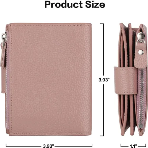 Vista 5 de Lavemi Pequeña cartera compacta para mujer, con bloqueo RFID, de piel auténtica, plegable, con ventanas de identificación