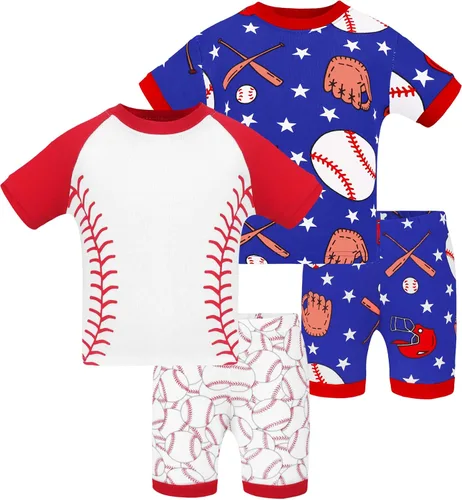 Vista 16 de DAUGHTER QUEEN - Pijama para niños de 4 piezas, conjunto corto 100 % algodón, talla 18 meses-12 años Soft, Breathable, Lightweight, Comfortable