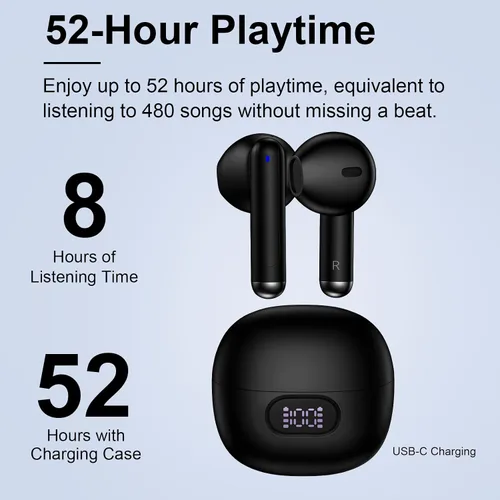 Vista 3 de Auriculares inalámbricos Bluetooth, auriculares con graves profundos, tiempo de reproducción de 60 horas de duración, pantalla de alimentación LED