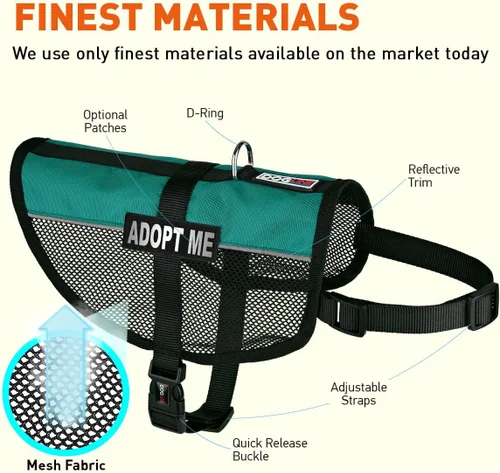 Vista 38 de Dogline MaxAire - Chaleco de malla para perros de 13 a 16 pulgadas y 2 parches extraíbles Adopt Me, talla S, color negro