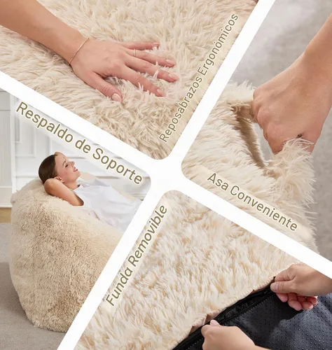 Vista 6 de Hobestluk Puf - Silla de felpa con acento para reposabrazos para sala de estar, color beige