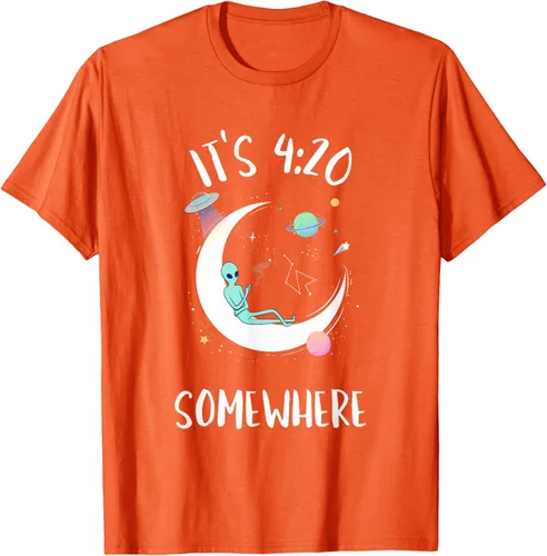 Vista 43 de Funny Weed Joint Smoking Moon Alien It's 4:20 Somewhere Camiseta, Negro, S