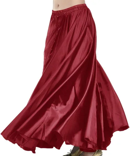 Vista 46 de Indian Trendy Falda de satén para mujer, de círculo completo, para danza del vientre tribal, con movimiento de Halloween Negro