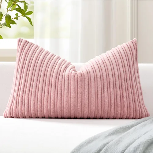 Vista 38 de Kevin Textile - Fundas de almohada de pana a rayas de 16 x 16 pulgadas, paquete de 2, color rosa bebé