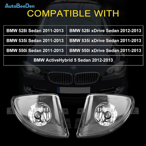 Vista 2 de Faros antiniebla compatibles con BMW 528i 535i 550i xDrive Sedan, ActiveHybrid 5 Sedan, F10 F11 5 Series, 2011 2012 2013, 1 par de lámparas