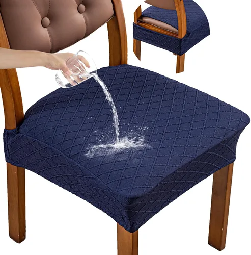 Vista 16 de Genina Juego de 2 fundas impermeables para sillas de comedor, fundas elásticas de jacquard extraíbles y lavables, sin fundas traseras, color beige
