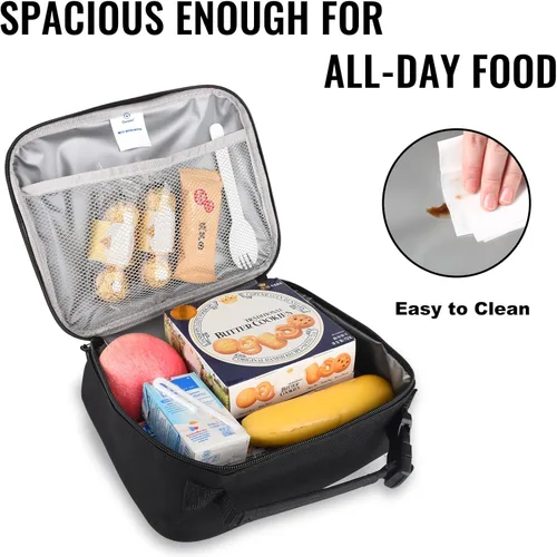 Vista 6 de Genteen Lonchera para niños, bolsa de almuerzo aislada para niños y niñas, para volver a la escuela, lonchera suave para hombres, lonchera 1PK negro