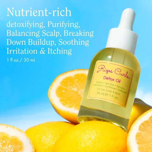 Vista 2 de Rizos Curls Aceite desintoxicante, desintoxica y equilibra el cuero cabelludo para reducir la acumulación y calmar la irritación, apoyar