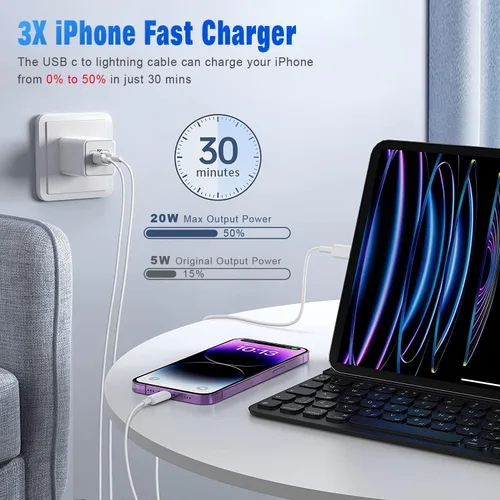 Vista 3 de Cable USB C a Lightning [Certificado Apple MFi] Paquete de 2 de 6 pies Cable de Cargador Rápido para iPhone Power Delivery Tipo C Cable de Carga