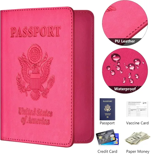 Vista 4 de Combo de tarjetero para pasaporte y vacuna, soporte para pasaporte con ranura para tarjeta de vacuna, cartera para pasaporte, funda para pasaporte