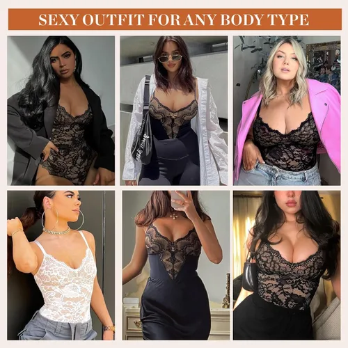 Vista 5 de SHAPSHE Body de encaje para mujer, con control de abdomen y cuello en V para mujer