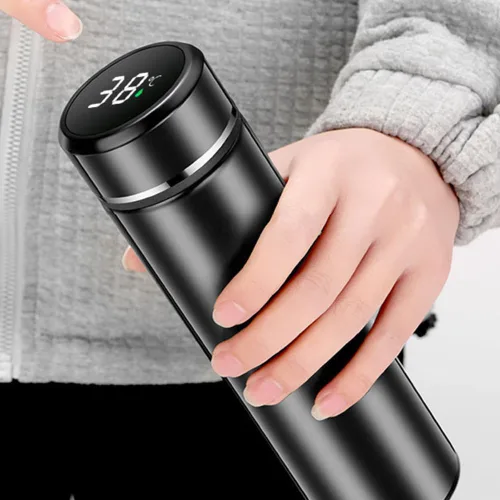 Vista 7 de Botella de agua con pantalla LED de temperatura, botella de agua aislada al vacío de doble pared, taza deportiva de acero inoxidable, botella