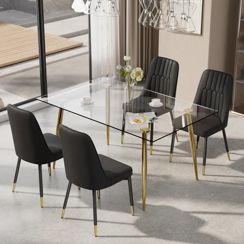 Vista 3 de Juego de mesa de comedor moderno de 51 pulgadas para 4, juego de sillas de mesa de cocina de vidrio para 4, mesa de cocina rectangular con 4 sillas