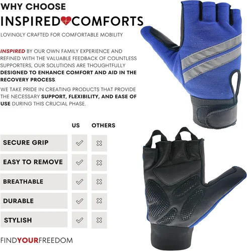 Vista 6 de Inspired Comforts Guantes para silla de ruedas, pulgar completo sin dedos, con agarre antideslizante, transpirables y reflectantes