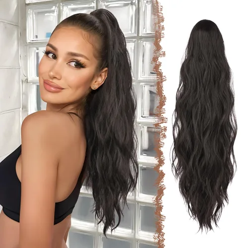 Vista 7 de FESHFEN Extensiones de Cola de Caballo, Pieza de Cabello de Cola de Caballo Larga con Pinza de Garra, Pieza de Cabello Sintético de Colas de Caballo