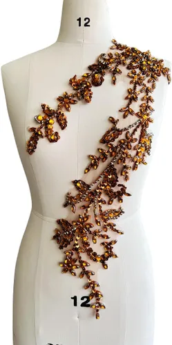 Vista 35 de Parches de lentejuelas brillantes de acrílico hechos a mano en encaje, con cuentas y piedras, para coser, accesorios para vestido de novia (negro)