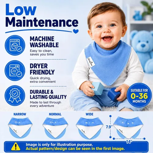 Vista 5 de 8-Pack Organic Cotton Bandana Bibs for Drooling Babies Soft Bibs for Teething & Feeding Newborn Babies & Toddlers