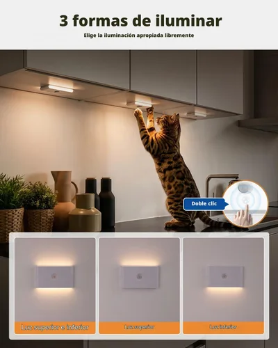 Vista 3 de wowatt Luz de escalera recargable con sensor de movimiento, luces de noche blancas con montaje magnético, luces de escalera regulables para Blanco