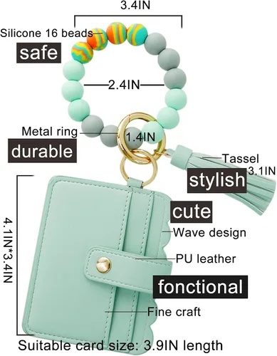 Vista 3 de Kiench Llavero pulsera pulsera cartera tarjetero lindo llavero cuentas para mujer