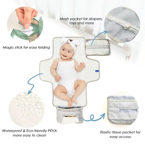 Vista 3 de Kigai Cambiador de pañales portátil con diseño de dragón lindo para bebé, impermeable y plegable, para baby shower, niñas y niños recién nacidos