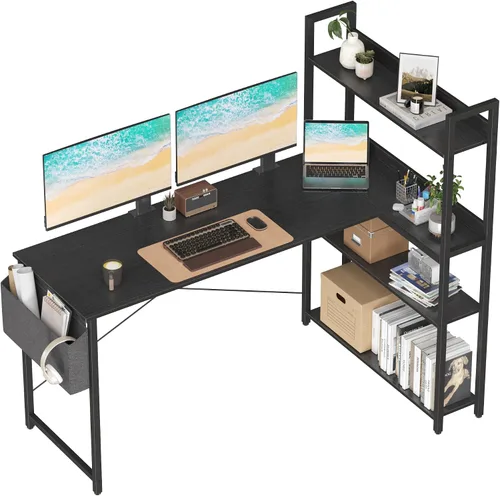 Vista 10 de Treesland 40 Inch Computer Desk with Bookshelf, Corner Desk with Storage, L Shaped Desk, Home Office Desks, Writing Study Desk for Bedroom, Black
