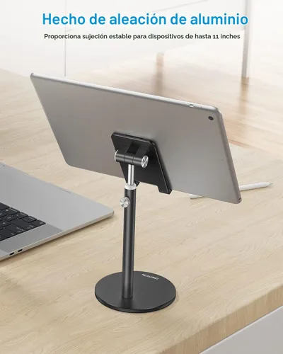 Vista 7 de Soporte para teléfono celular, OMOTON Soporte para teléfono ajustable en ángulo de altura, soporte de escritorio de aluminio para teléfono con base