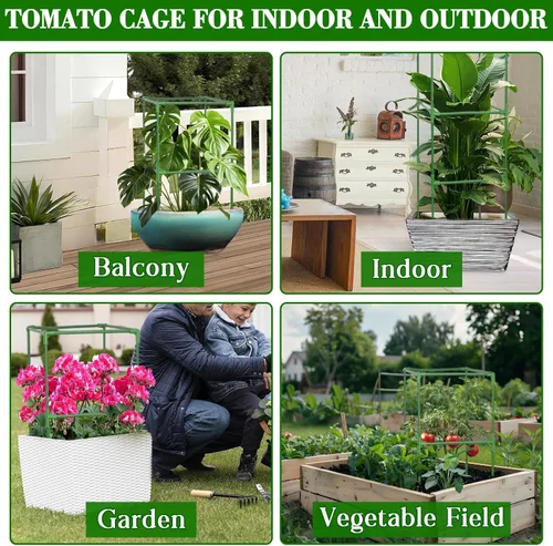 Vista 7 de ZeeDix Paquete de 4 jaulas cuadradas de tomate para jardín con clips de 45 Verde-Paquete de 4