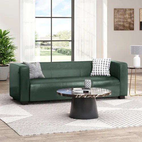 Vista 3 de Sofá de asiento profundo moderno de 3 plazas con patas de madera de abedul, sofá de cuero de 80.25 pulgadas, sofá tapizado suave para sala de estar