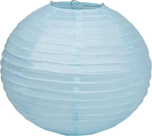Vista 2 de Paquete de 3 linternas redondas de papel para decoración de boda y fiesta de cumpleaños (azul bebé, 4 pulgadas/3.9 in)