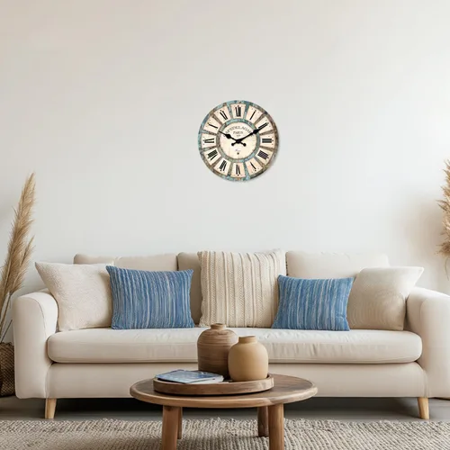 Vista 4 de Reloj de pared de madera retro de granja, funciona con pilas, pequeño reloj de pared decorativo de 10 pulgadas para sala de estar, cocina