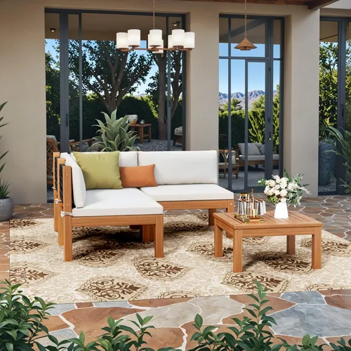 Vista 6 de Devoko - 4 sofás de madera de acacia pequeños para patio, 54 pulgadas de largo x 54 pulgadas de ancho
