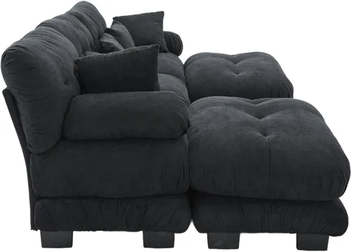 Vista 9 de Sofá modular modular en forma de nube, sofá de 3 plazas tapizado de terciopelo de 3 plazas con 2 otomanas móviles para sala de estar, oficina