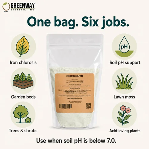 Vista 5 de Greenway Biotech Ferroso Sulfato 20% Fertilizante Fe de Hierro, Soluble en Agua con Azufre para Céspedes, Árboles, Arbustos, Verduras y Plantas