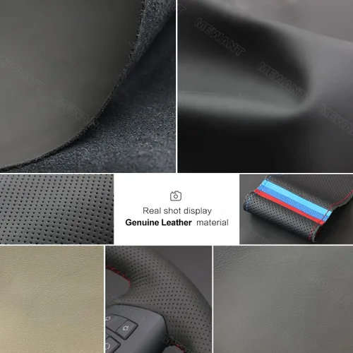 Vista 3 de MEWANT F150 - Fundas para volante de automóvil Ford, cuero de gamuza cosido a mano para Ford F-150 Raptor 2015-2020