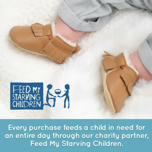 Vista 4 de BirdRock Baby Mocasines Sherpa - Zapatos de invierno acogedores de cuero genuino para niños y niñas