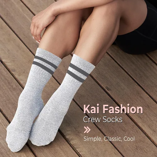 Vista 5 de TAVI Kai Fashion Crew Grip Calcetines Para zapatilla Barre, Pilates y Yoga con empuñaduras para mujeres y hombres