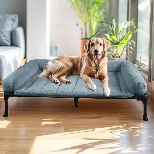 Vista 9 de Veehoo - Camas elevadas para perros de tamaño mediano con cojín de felpa esponjosa Orthopedic Raised Dog Beds for Indoor Outdoor, Soft Pet Sofa