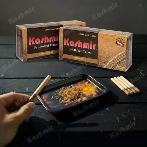 Vista 5 de Kashmir Tubos de cigarrillos – 200 unidades tamaño King – Tubos sin blanquear tamaño King 3.307 in con filtro de estrella – Desprendimiento suave